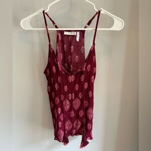 Burgundy Ikat Tassel Tie Top